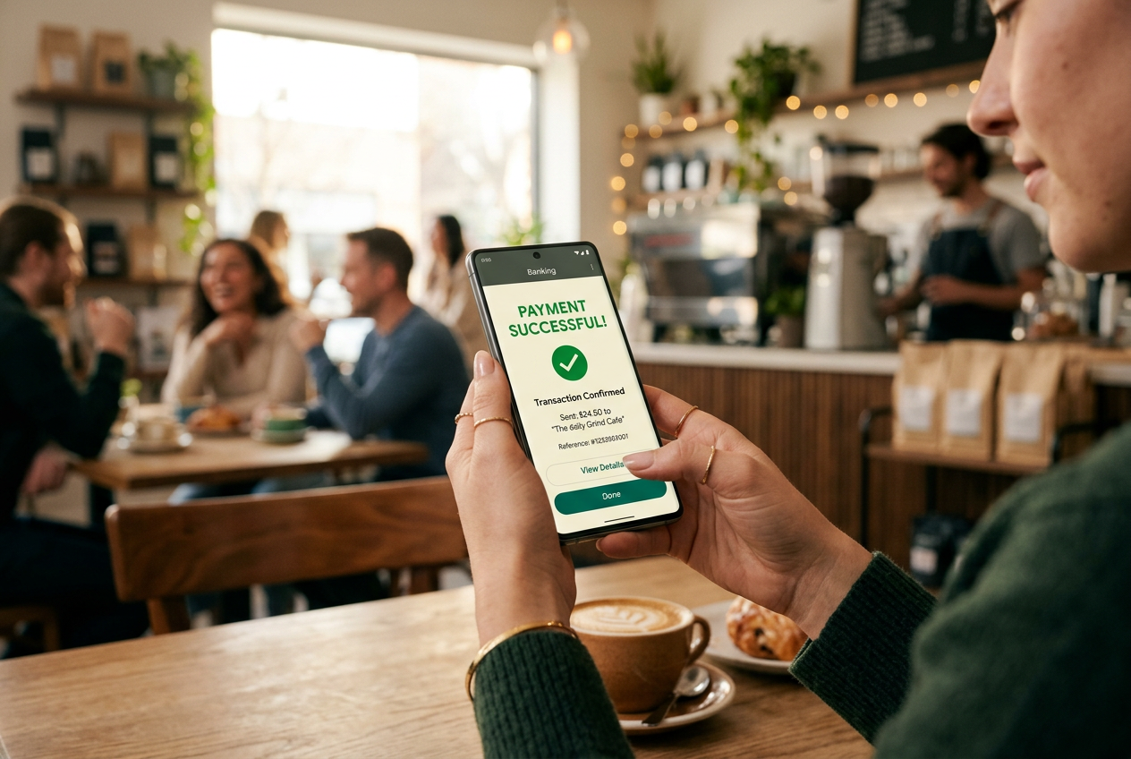 En person som genomför ett säkert uttag på en smartphone.